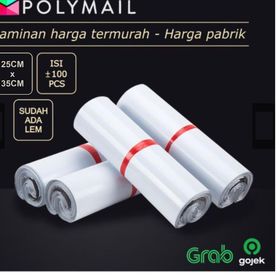 

[KODE 66] POLYMAILER ±100PCS 25x35CM PUTIH PREMIUM GLOSSY PLASTIK POLYMAILER WHITE