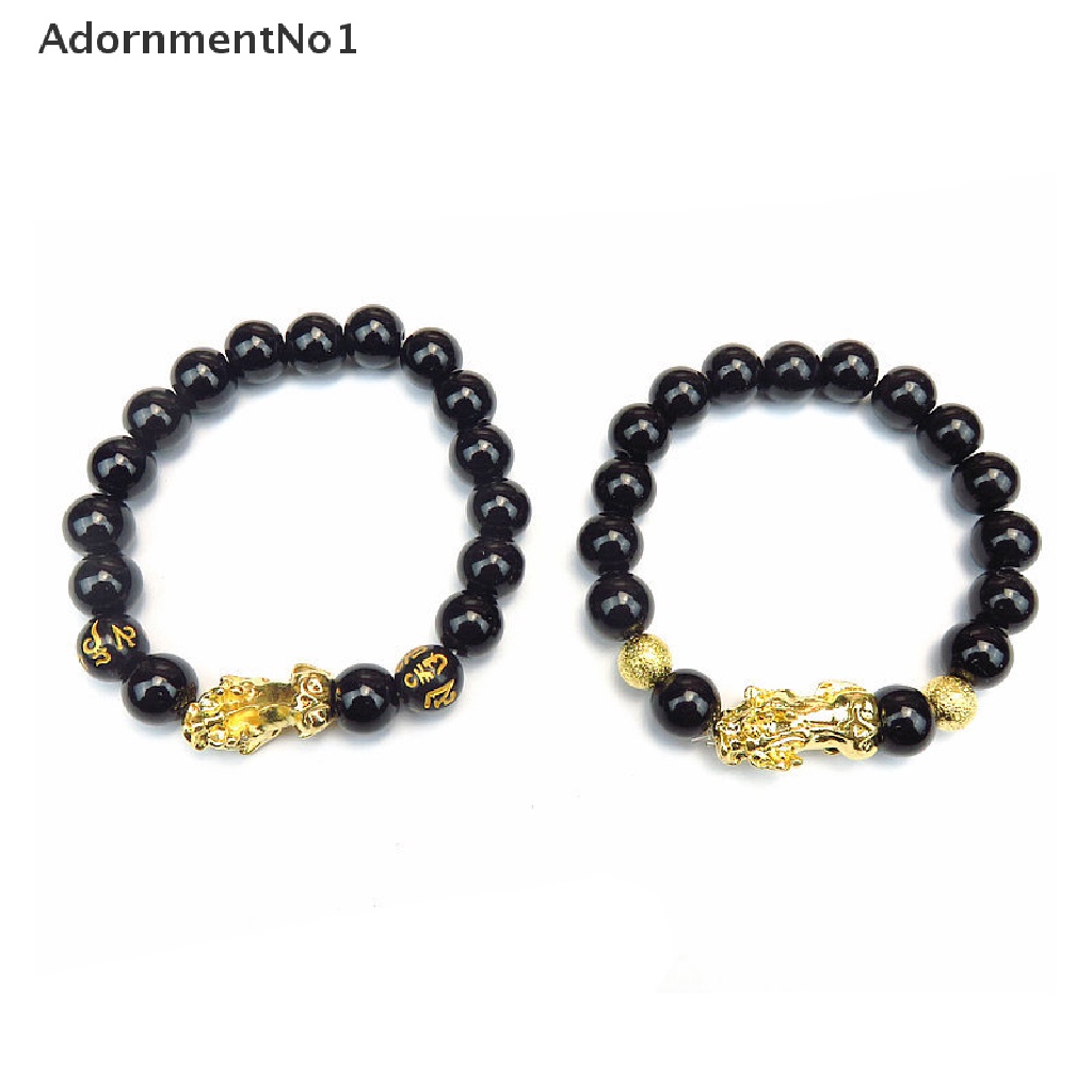 (AdornmentNo1) Gelang Manik Batu Obsidian Pixiu Warna Emas Untuk Pria / Wanita