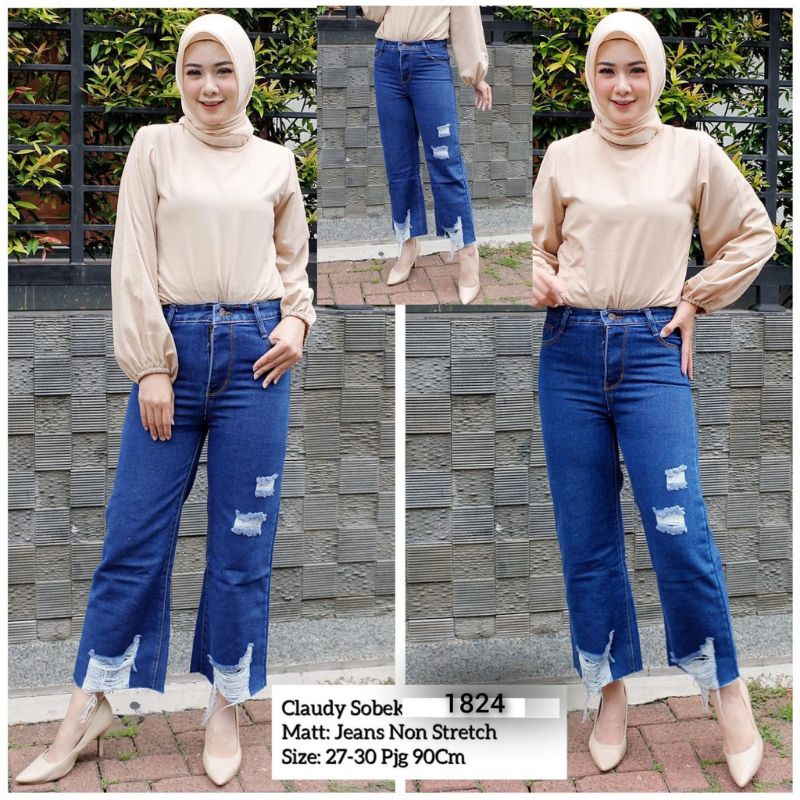 (Promo)Claudy Cullote Celana kulot jeans sobek rawis terbaru