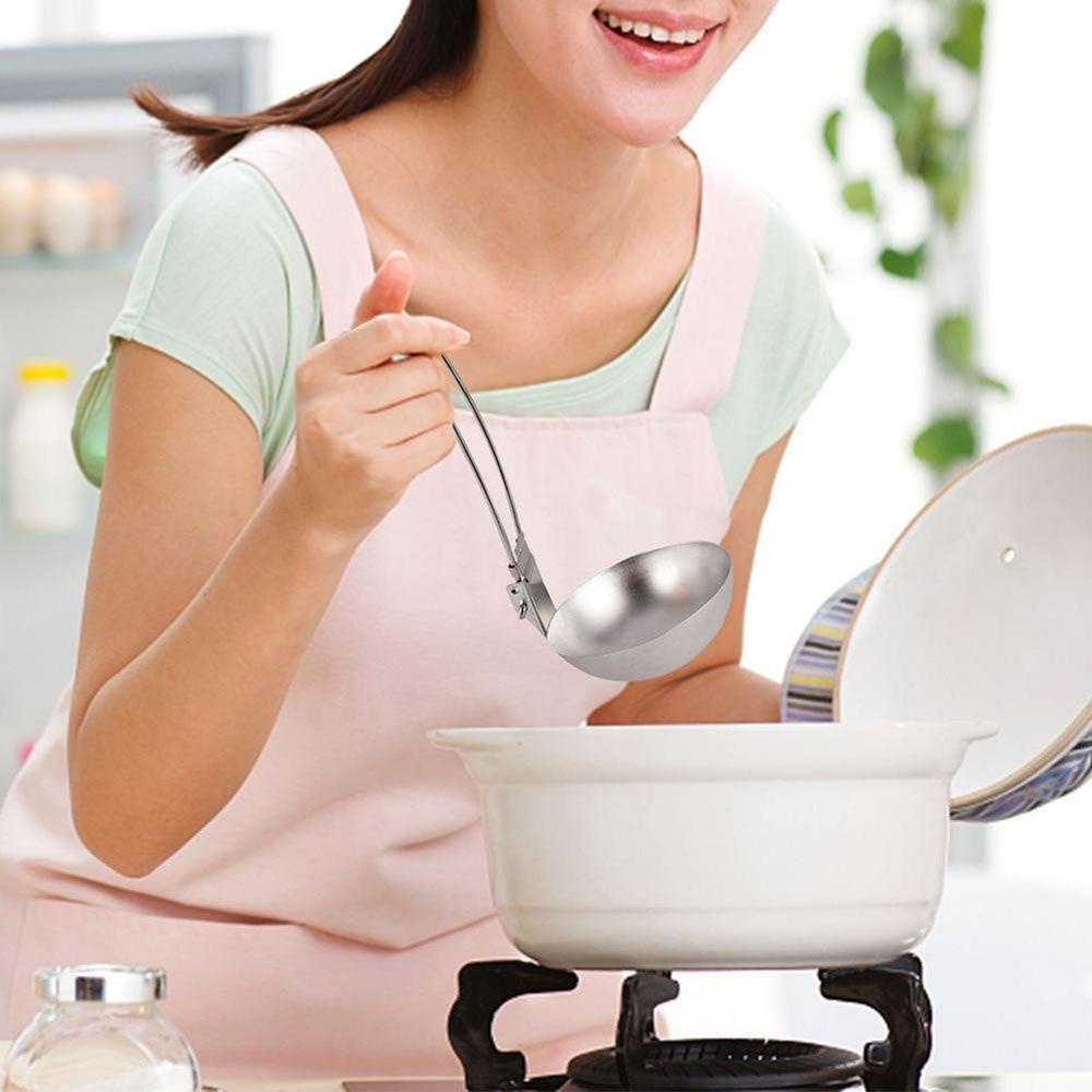 Lanfy Sendok Titanium Murni Alat Dapur Kitchen Anti Karat Lipat Slotted Spoon Camping Soup Ladle