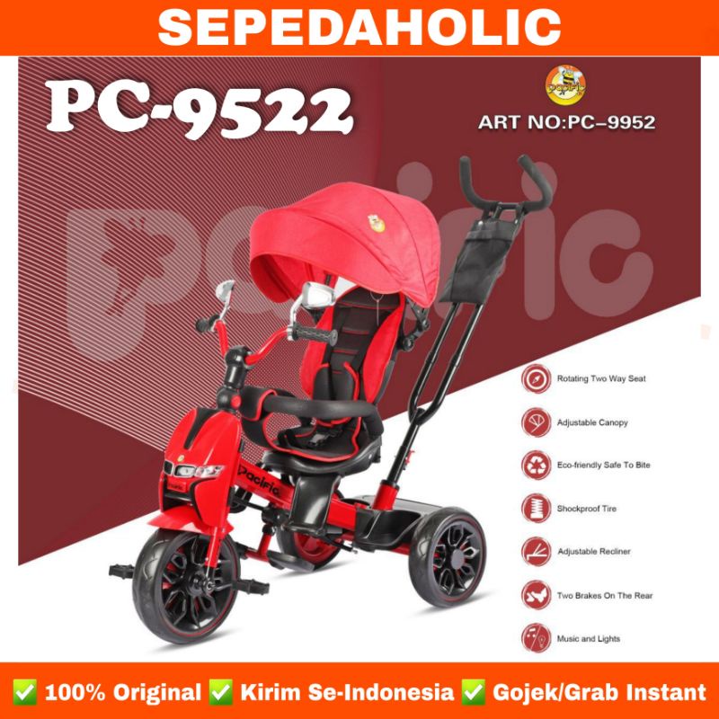 Sepeda Roda 3 Tiga PACIFIC PC 9950 / 9952 Kursi Putar Musik Kanopi Tricycle Stroller Anak