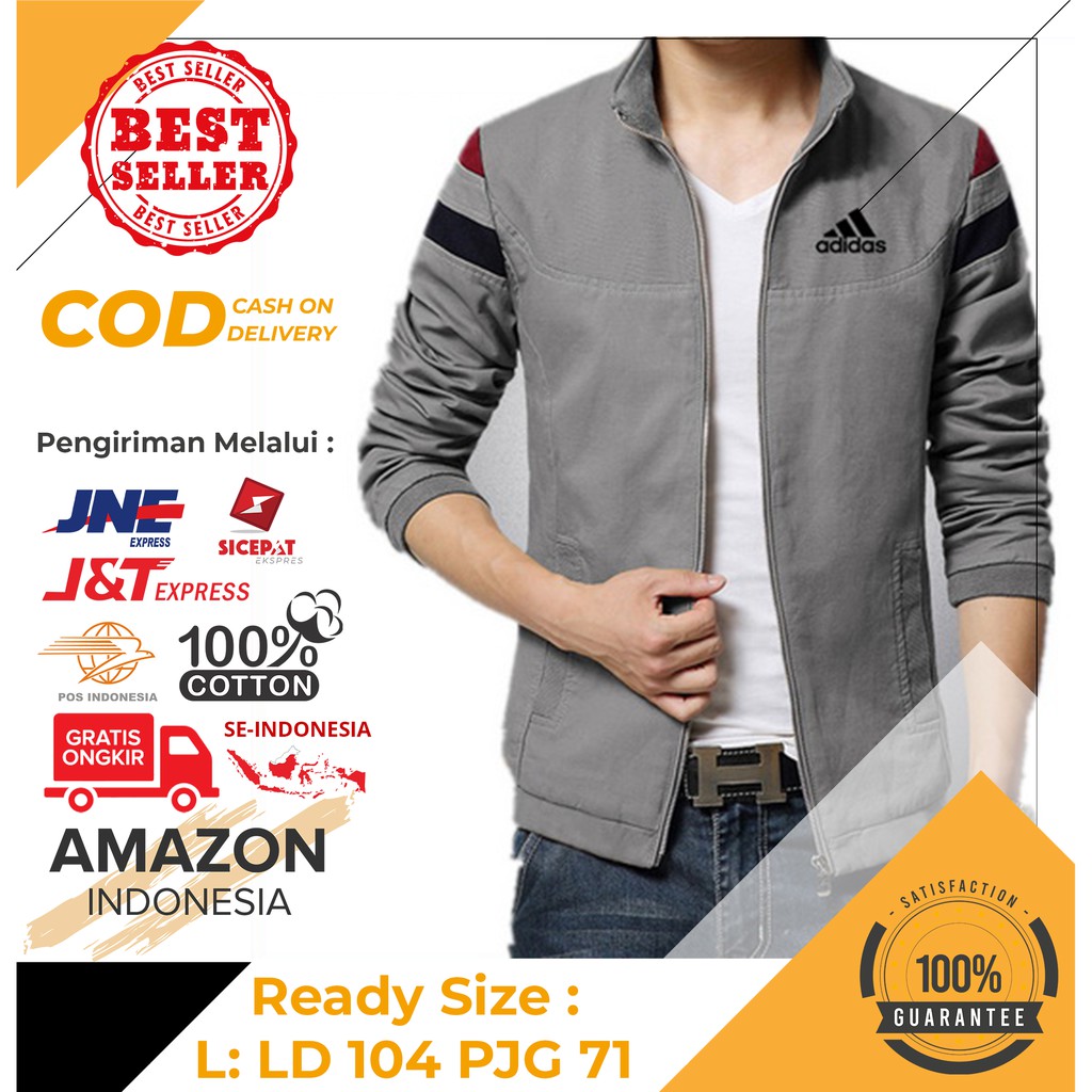 ATASAN PRIA JAKET ADIDAS WARNA GREY BAHAN BABYTERRY TEBAL DINGIN BEST QUALITY CASUAL MURAH BAGUS