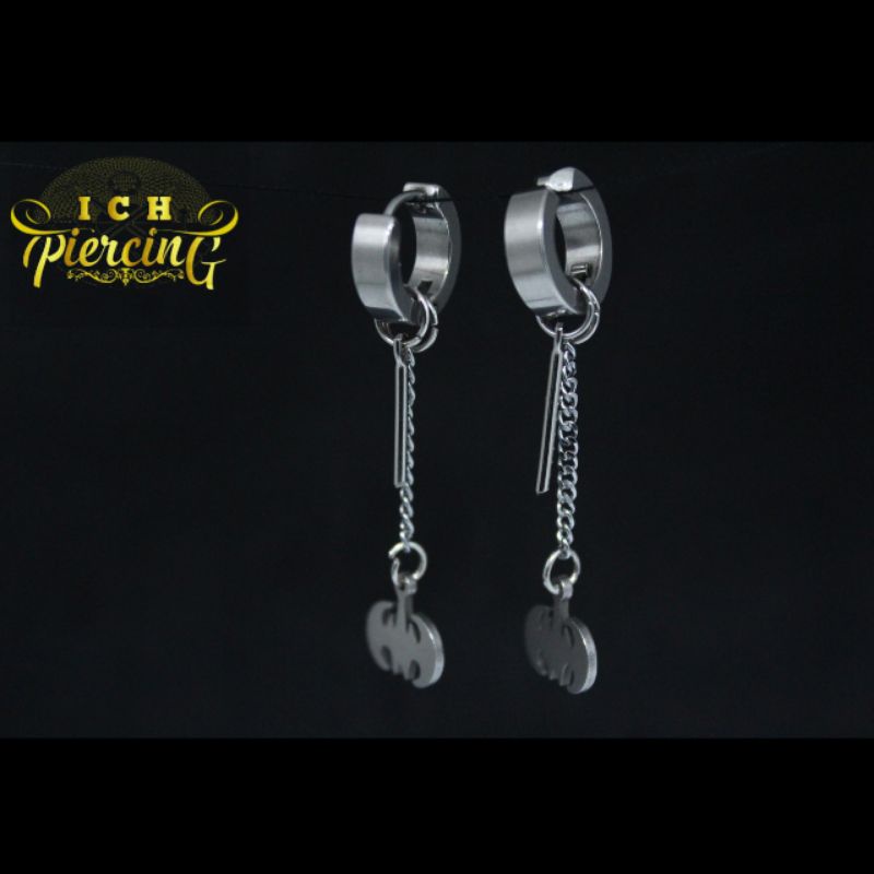 IP-V anting style Korea model BATMAN / Anting tindik dan jepit Pria Wanita