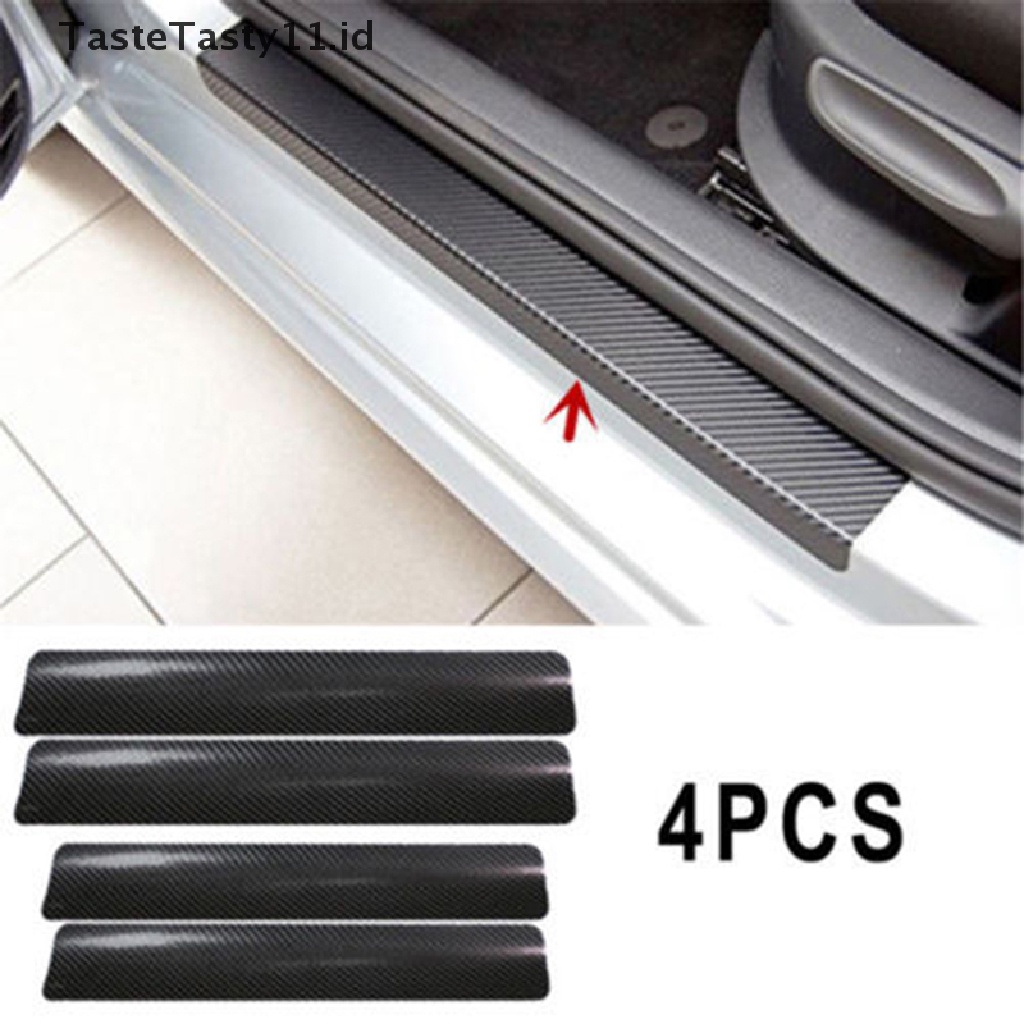 (Tastetasty) 4pcs Stiker Pelindung Pedal Pintu Mobil Motif Carbon Fiber