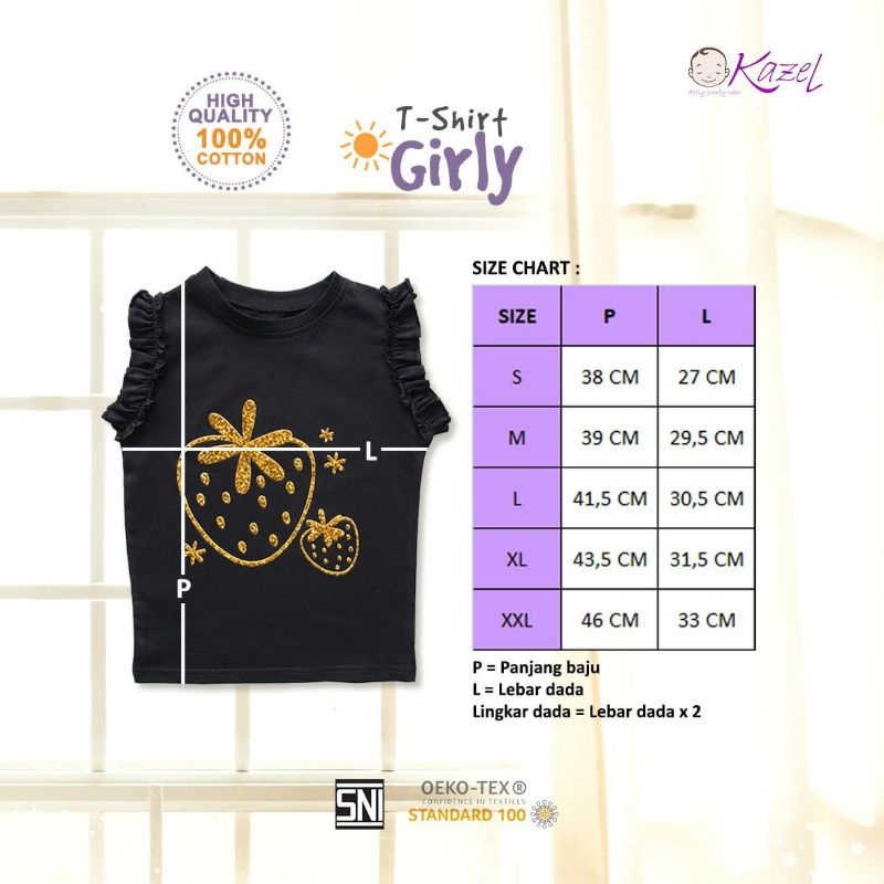 Baju Bayi Atasan Anak Perempuan Kazel Tshirt Girly1-5 Tahun 1Pcs