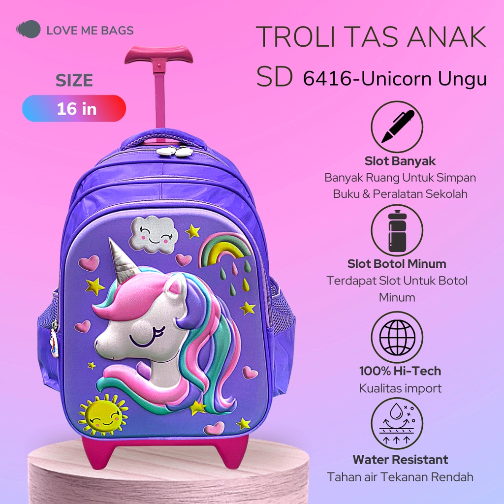 LMB Tas Troli Anak Sekolah Perempuan SD model terbaru import 2022 premium Karakter lucu Unicorn rainbow Tas troli anak perempuan sd besar Ransel troli anak perempuan unicorn Tas anak perempuan sekolah murah Tas anak karakter lucu