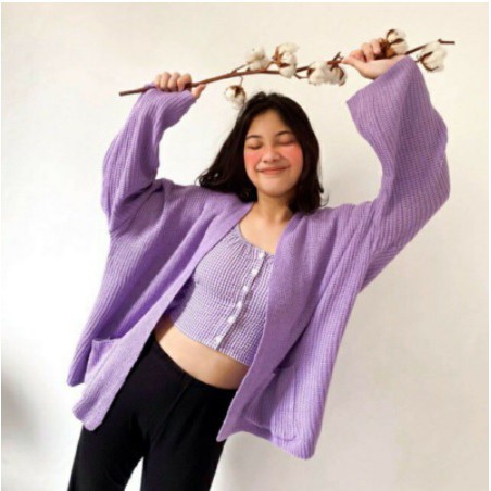 LAVELLA/LOOCY CARDY 7 GET  oversized - cardy wanita - kardigan wanita - kardigan bigsize-VIOLET (LILAC)