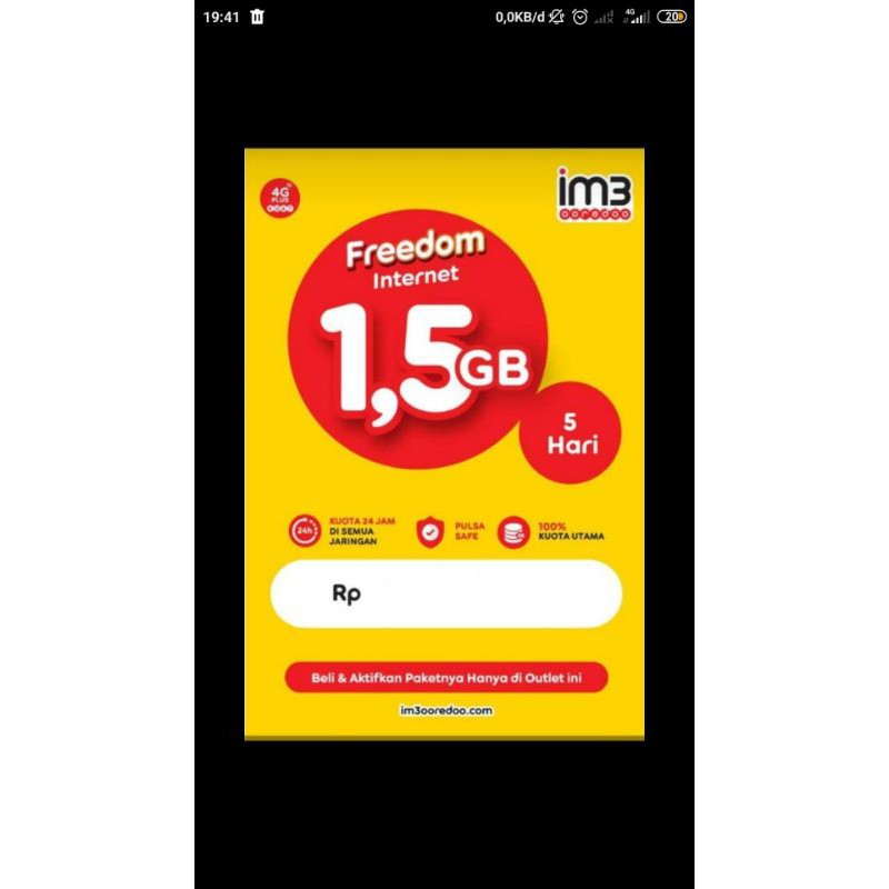 Voucher Internet Indosat 1,5 GB 5 hari
