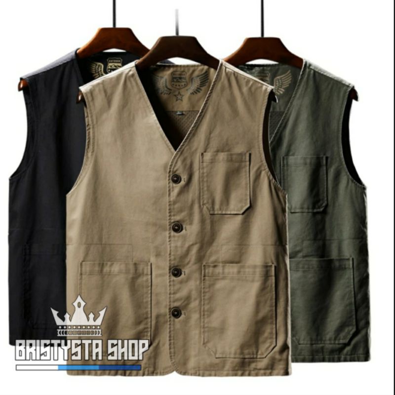 jaket pria Memancing Rompi Bernapas Jaket Fotografi Hiking Rompi Kargo Bekerja Mantel Pria Tanpa Len