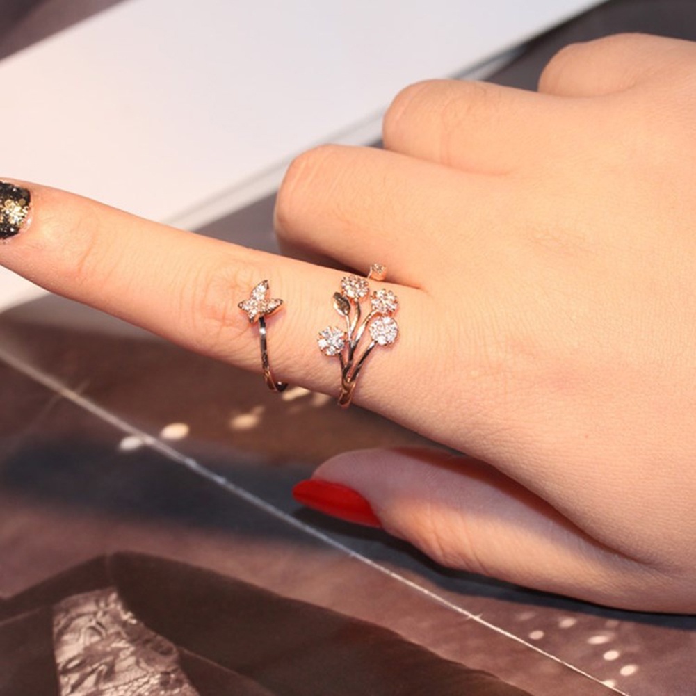 Hu Hu Hu Hu Hu Alat Bantu Pasang Kacamata♡ Perhiasan Cincin Tunangan Desain Kupu-Kupu Warna Silver Untuk Wanita