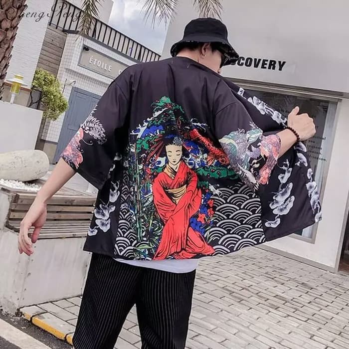 YUKATA CARDIGAN PRINT GEISHA JAPAN - Putih