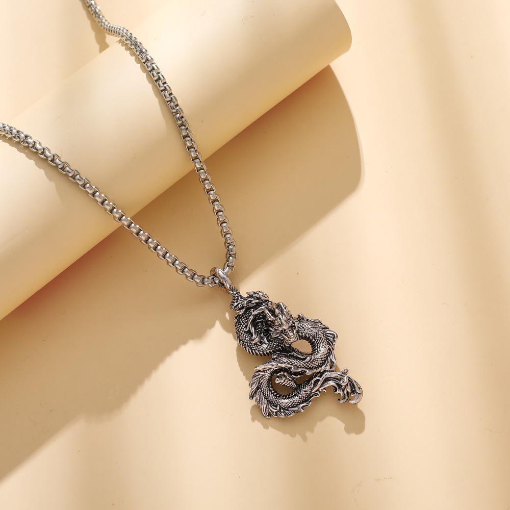 Kalung Rantai Choker Klavikula Liontin Naga Bahan Titanium Steel Gaya Korea Hip Hop Punk Kuba Untuk Pria Dan Wanita