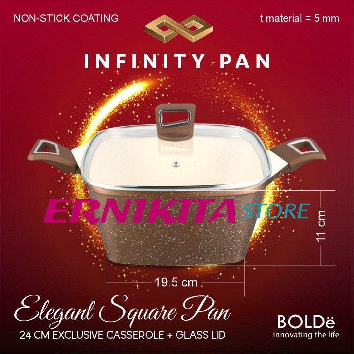 BOLDe INFINITY PAN CASSEROLE GLASS LID 24 CM - Panci Pot Pan Die Casting