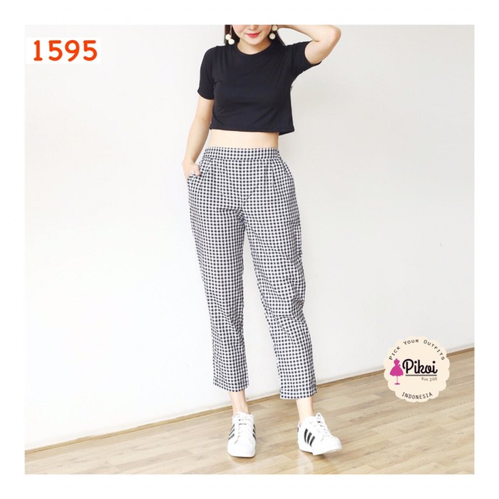 Stok Ready Celana panjang kotak kotak   celana wanita kotak kotak   celana korea terakhir