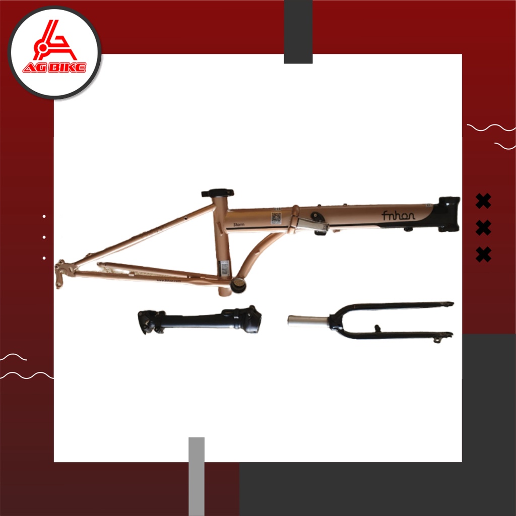 Frame Fork plus Handlepost Fnhon Storm V Brake 20 22 inch Warna COKLAT HITAM Chromlly