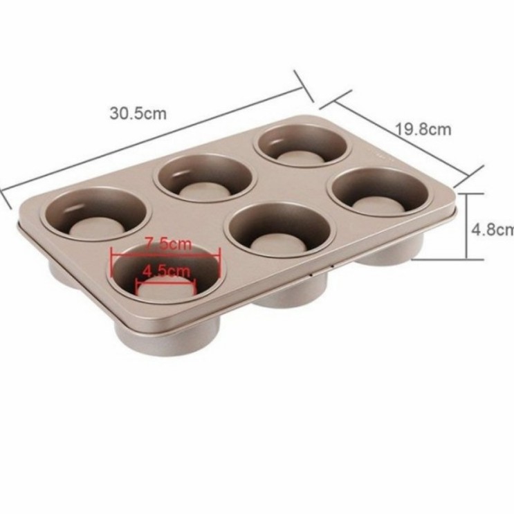 Loyang slinder pie 6 lubang Gold  Cake Mould bake pan tulban mini 6 cup