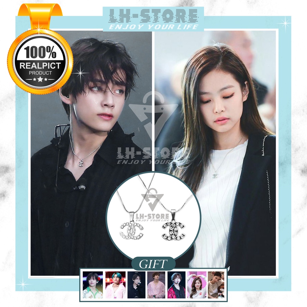 Kalung Titanium Pria Wanita Artist Korea Silver &amp; Black Anti Karat Tidak Luntur | kim taehyung (BTS) | kim jennie (BLACKPINK)