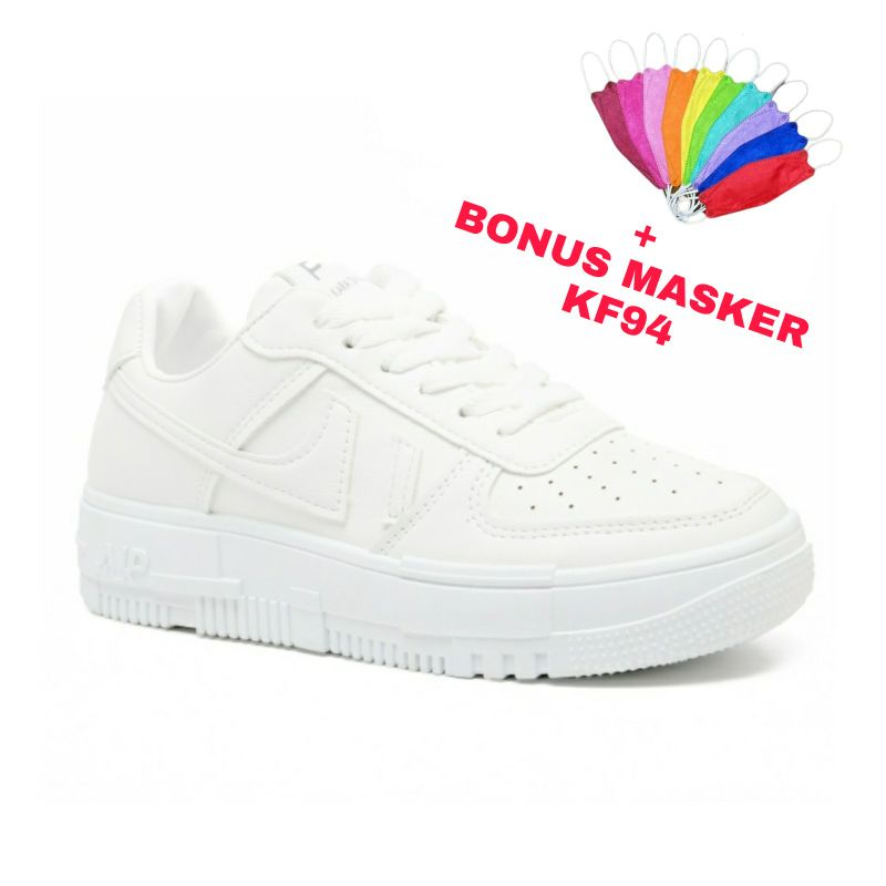 SEPATU SNEAKERS WANITA NIKE AIR PORCE 1 ONE FULL WHITE / PUTIH POLOS LOW HPD506