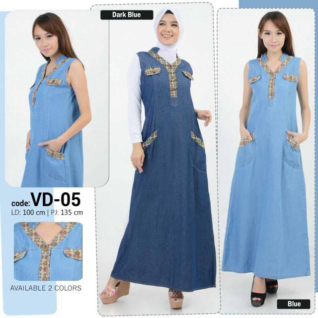 Gamis Maxi Jeans Kombinasi Songket Vd-05