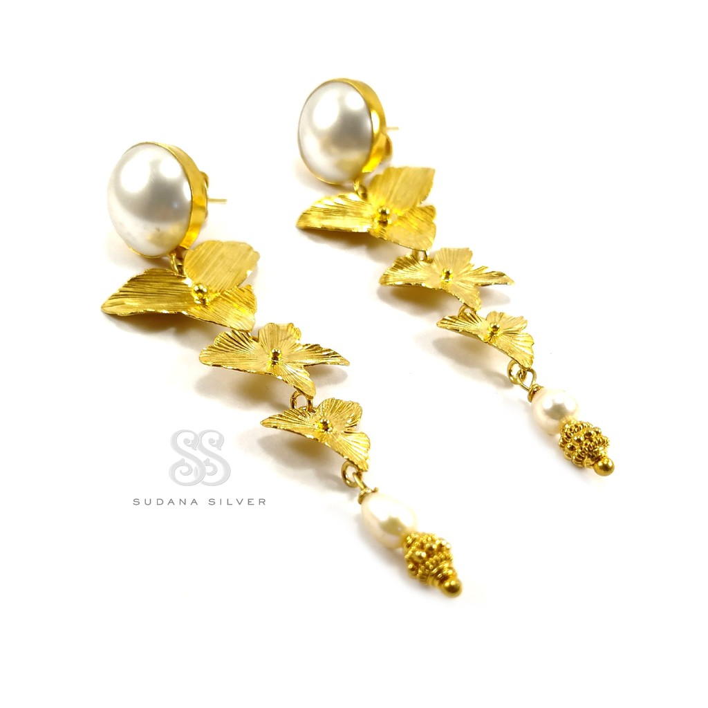 Anting Giwang Mutiara Perak Silver 925 Gold Plated Balinese Design