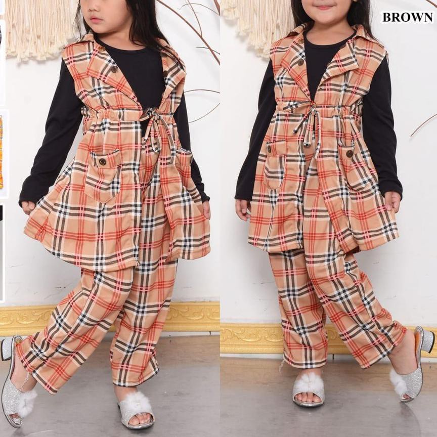 ► Baju Anak Perempuan Setelan Rompi Andin Ikatan Cinta 3in1 Set Motif Kotak 4-11 Tahun ☑