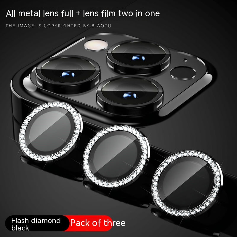 IPHONE Topi Pelindung Cincin Bahan Metal Lensa Kamera Diamond Dengan Kaca Tempered Untuk Iphone14 11 12 13 Pro Max13 Mini