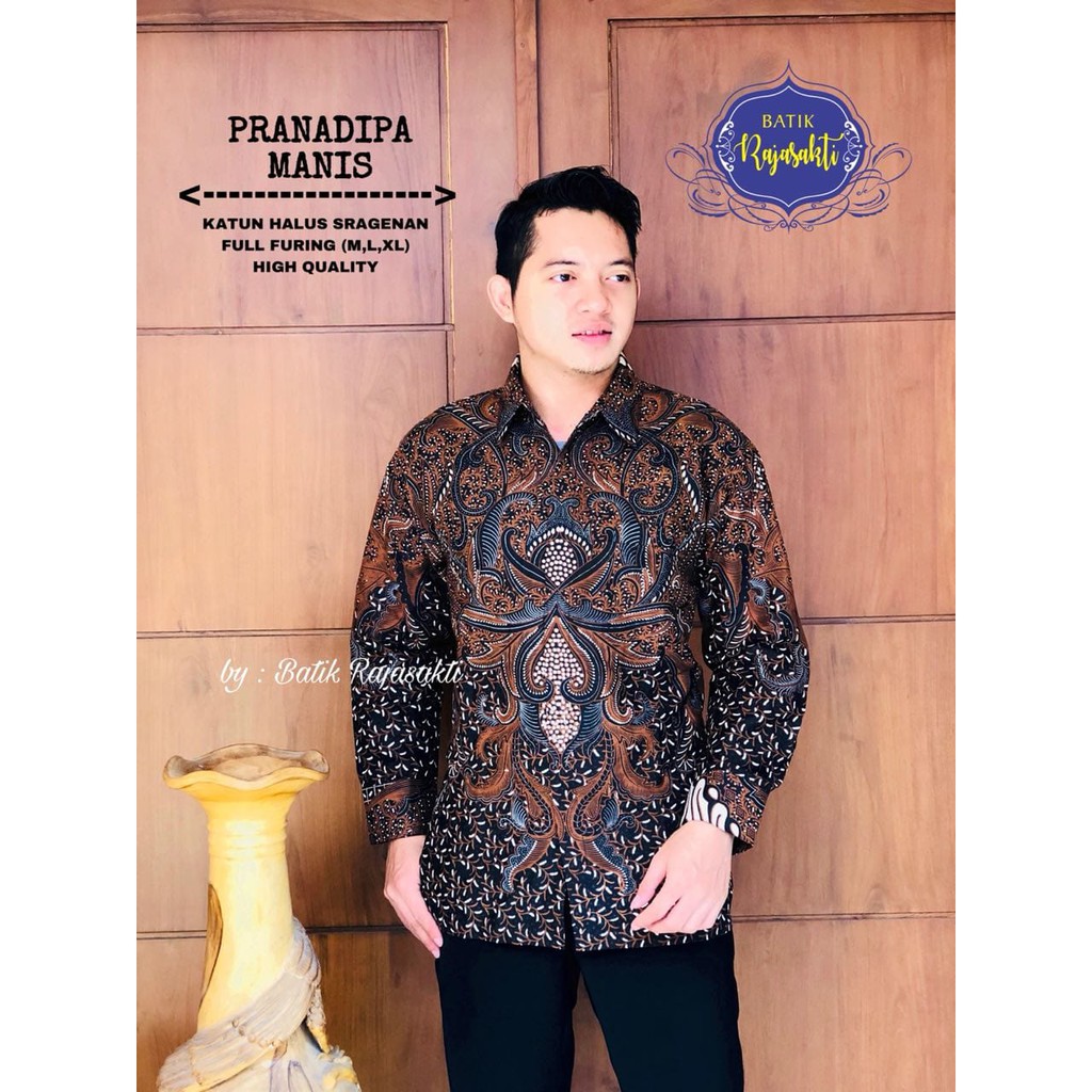 PRANADIPA MANIS Kemeja Batik Pria Lengan Panjang Katun Halus FULL FURING Rajasakti