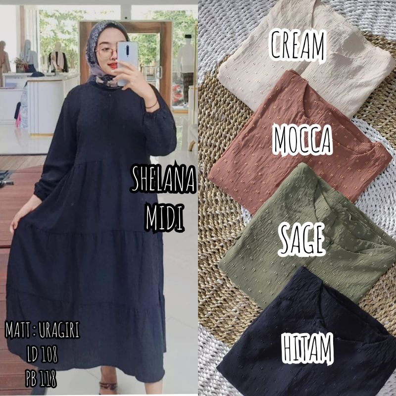 [Fashion Muslim] SHELANA MIDI DRESS | uragiri cringkle airflow terlaris