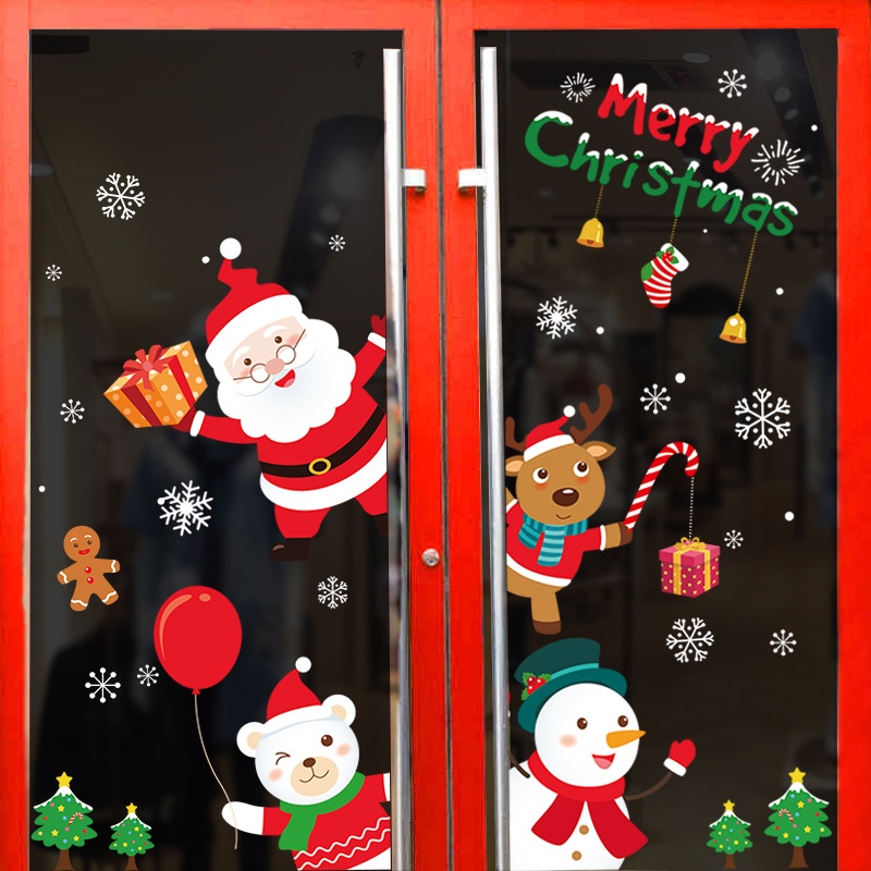 [ Merry Christmas Static Christmas Window Sticker Decorations for Home Living Room Bedroom  New Year Xmas ]