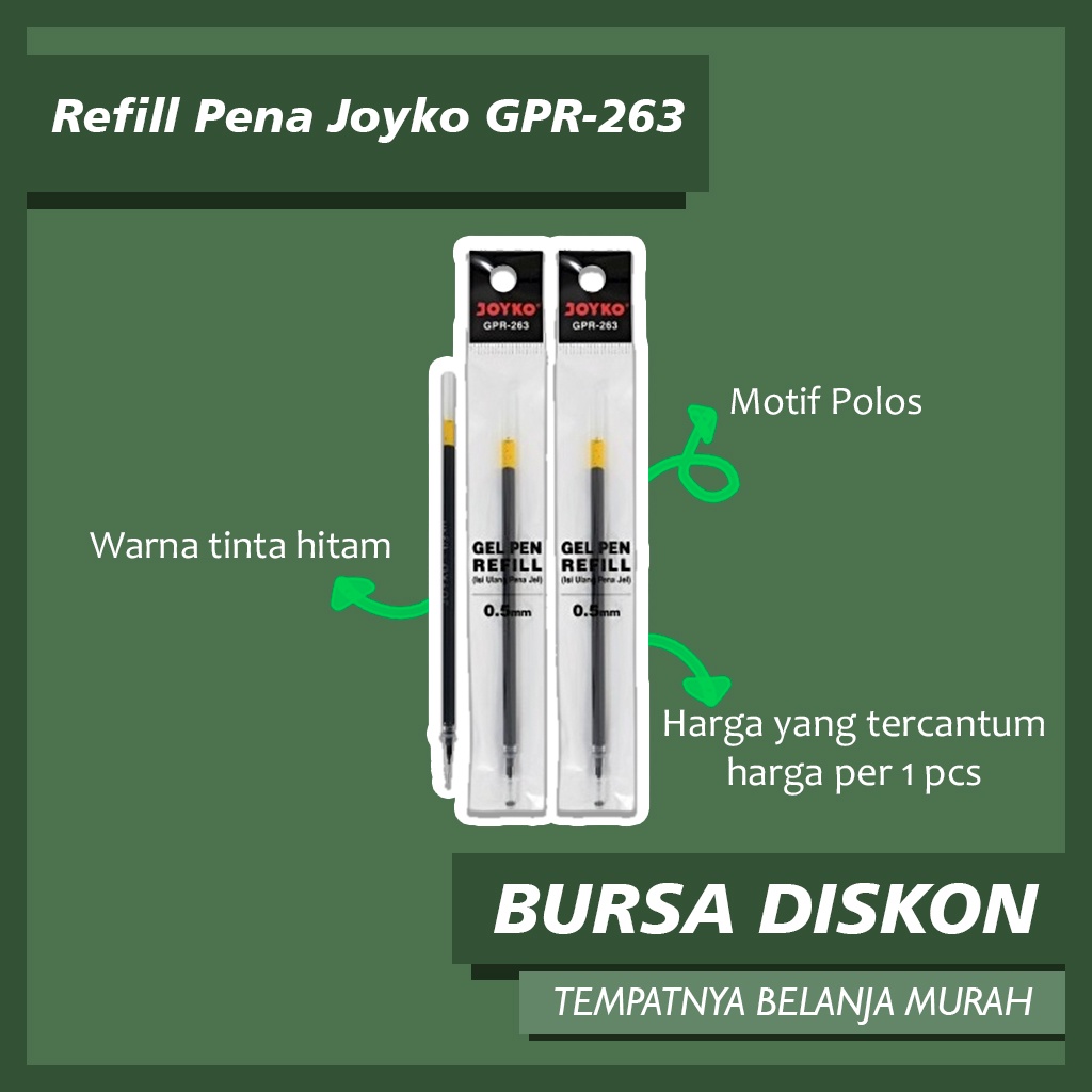 Refill Pena Joyko GPR - 263 Polos Hitam Isi Ulang Pulpen Tinta Refill