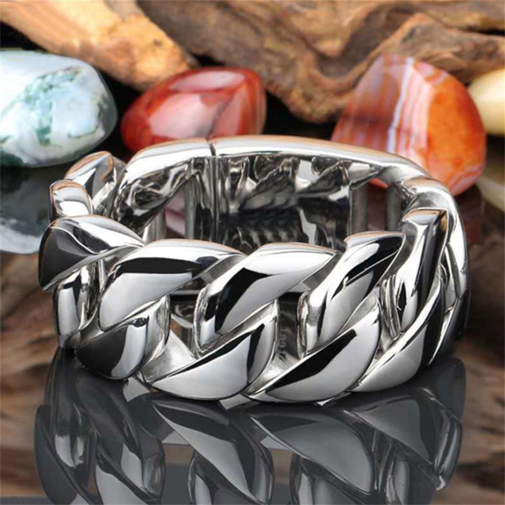 Cincin Rantai PREVA Link Warna Silver Hadiah Wanita Pria Bahan Stainless Steel Isi Emas