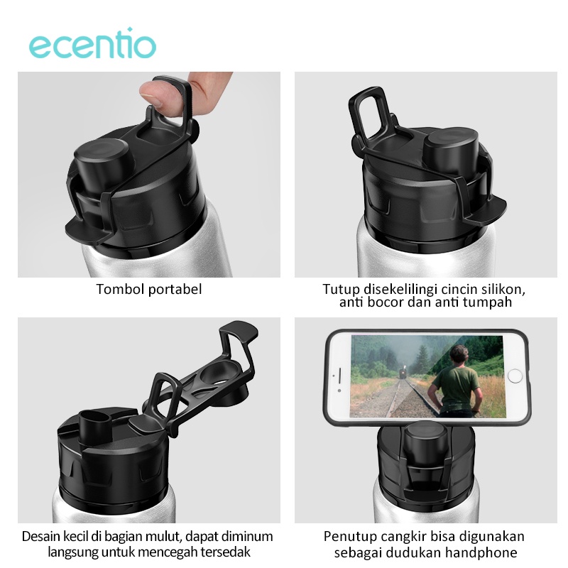 ecentio &amp; FOODI botol minum aesthetic 750ml Hitam/tumbler minum aesthetic sport sepeda Hitam/botol air/tempat minum dengan pegangan//botol air tumbler minum 750ml Black