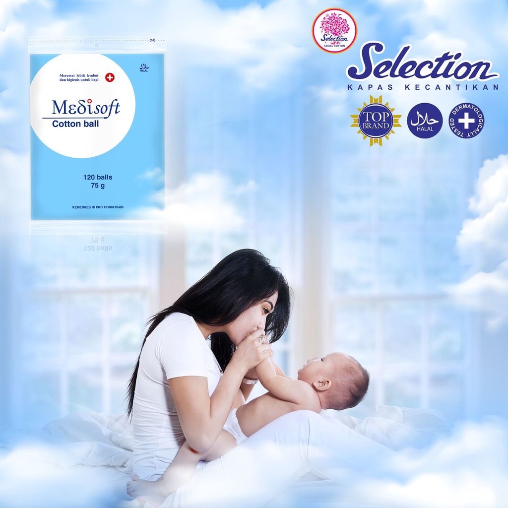 MEDISOFT Cotton Ball Indonesia / Kapas Wajah Bola Hijau Biru 75g 120g 120 Balls / Kecantikan Special Lapis Tipis Tebal Oval Round Bulat Kotak Bud Buds / Selection Modis Rona Kharisma / Pembersih Wajah Facial Cleanser Toner Baby / Ziplock Box Refill Paket