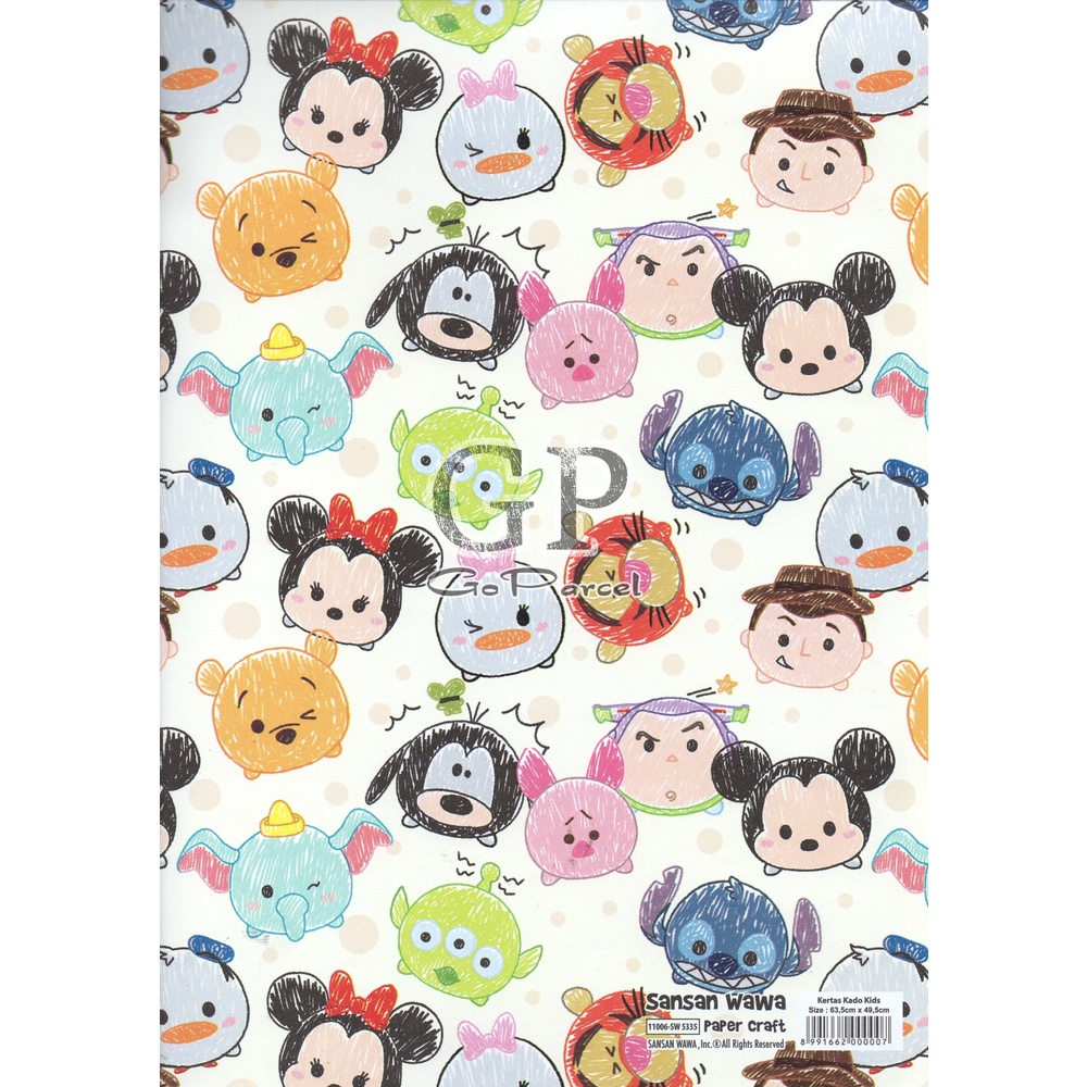 ( 5 Lembar ) TSUM TSUM SANWA  - KERTAS KADO - GIFT WRAP PAPER SANSAN WAWA TSUM TSUM PINK / BLUE / CREAM ORIGINAL DISNEY MICKEY MOUSE