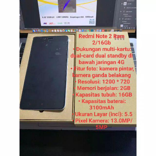 HP ANDROID MURAH Xiaomi Redmi Note 2 4G Ram 2/16GB GRATIS SOFTCASE-HTM NOTE2 RAM 2/16GB