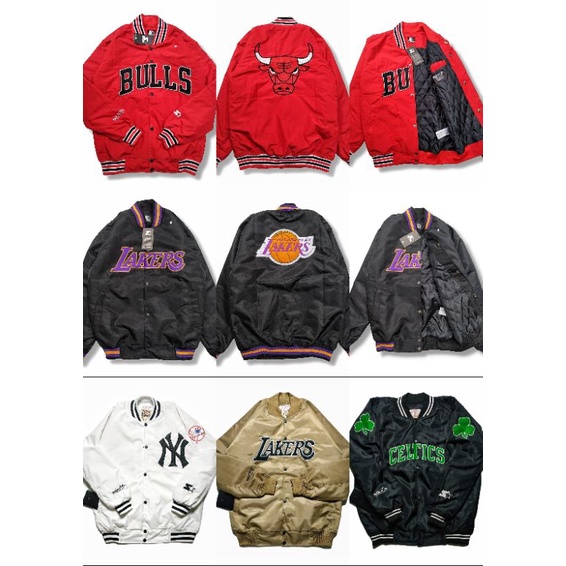 jaket varsity Lakers team / jaket varsity Chicago Bulls mitchells Ness tag&amp;label / jaket varisity pria / jaket varisty Bulls logo bordir / jaket varisty bordir