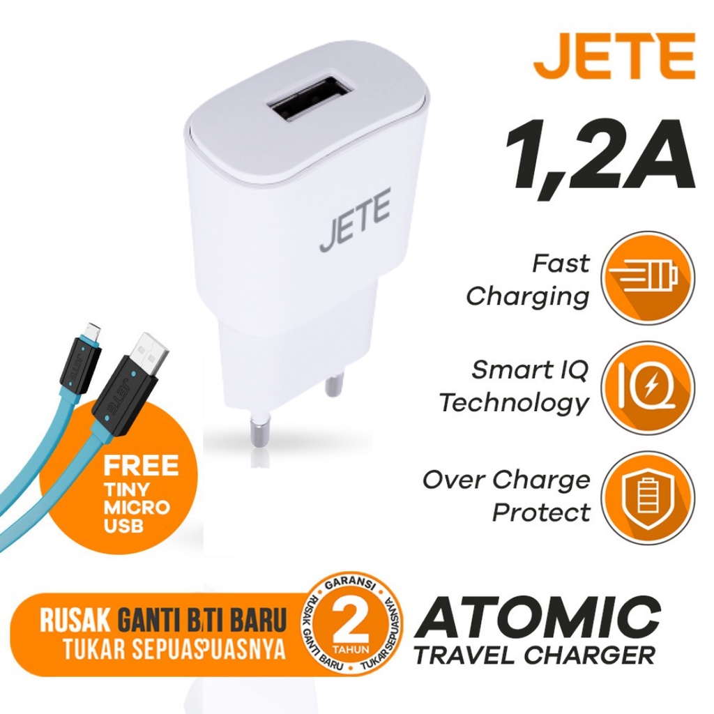 Kepala Charger | Adaptor Hp Fast Charger Kabel USB Micro JETE Atomic  - Garansi  2 Tahun