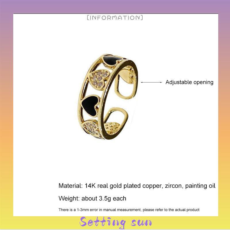 Cincin Ringan Mewah Hollow Keluar Berlian Imitasi Cinta Chic Advanced Adjustable Cincin Wanita TN