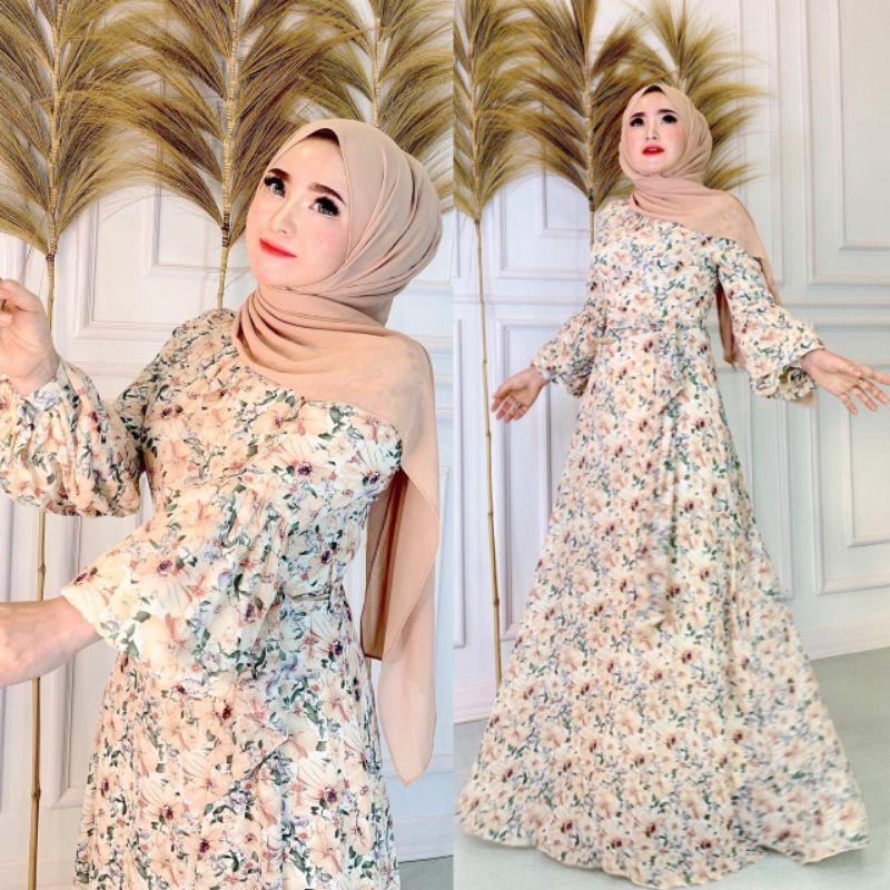 Dress Tangan Balon Free Ikat Pingang Shellasaukia Original