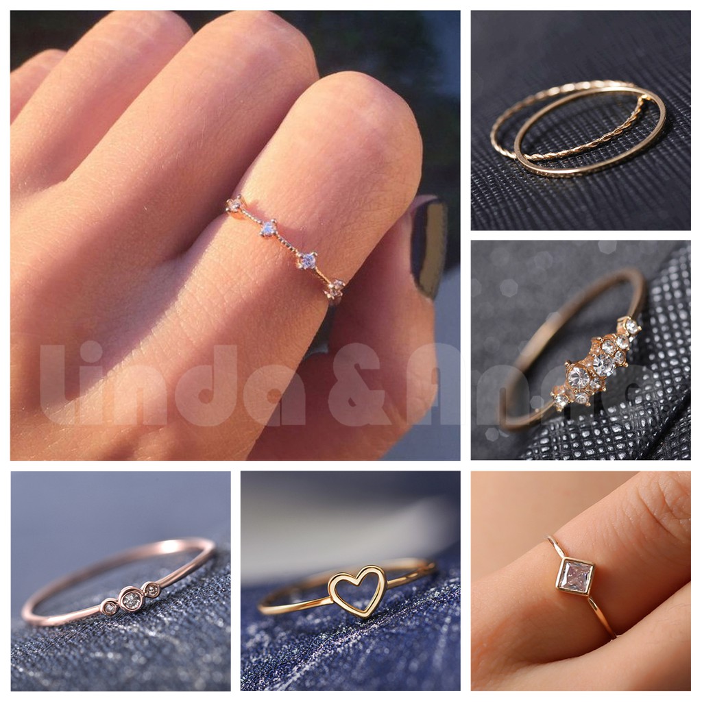 Cincin Simple Sterling Silver Hias untuk Wanita / Perhiasan Wanita Cincin Wanita Mini 15 Variasi