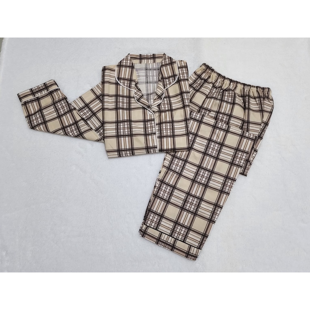 Baju Tidur Cewek Lengan Panjang Dan Lengan Pendek Motif Kotak Piyama Wanita Kekinian Pajamas Dewasa-PP MERLY COKSU L