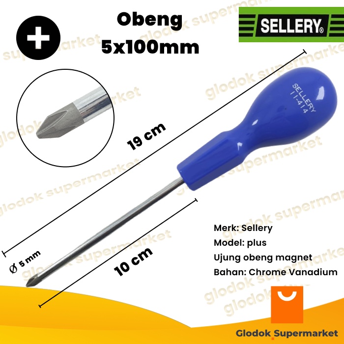 Obeng Plus 4 inch Sellery 11-414 Diameter 5mm Panjang Besi 10cm Magnet