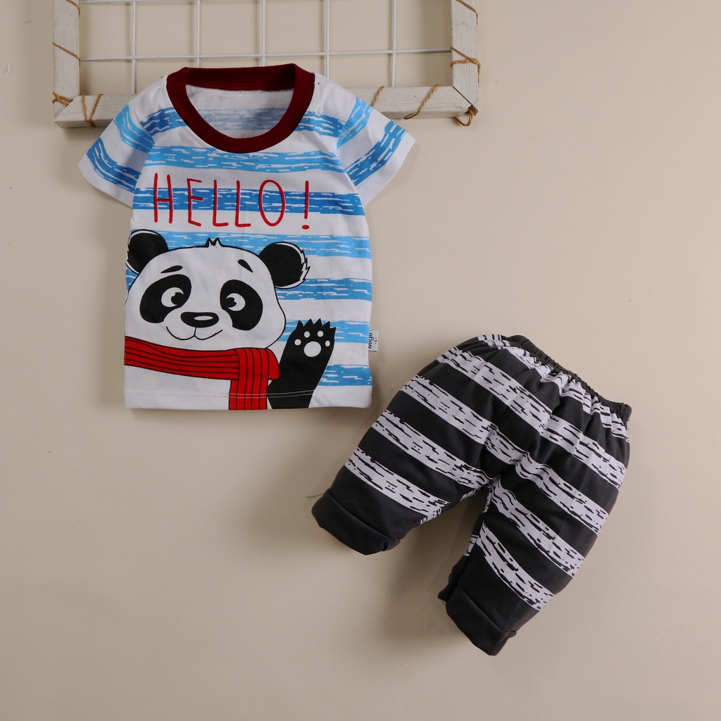Baju Anak laki laki setelan Usia 3 bulan - 3 tahun JK Motif Hello Panda New lucu dan Menggemaskan