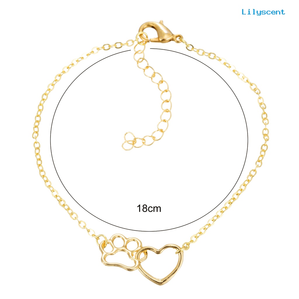 Lilyscent Unique Simple Women Dog Paw Print Heart Chain Bracelet Jewelry Accessory for Valentine Day