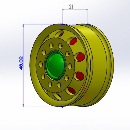 Velg dan Tromol Depan Miniatur dump Truk Skala 12 Dia Velg 48 mm As Tromol 5 mm