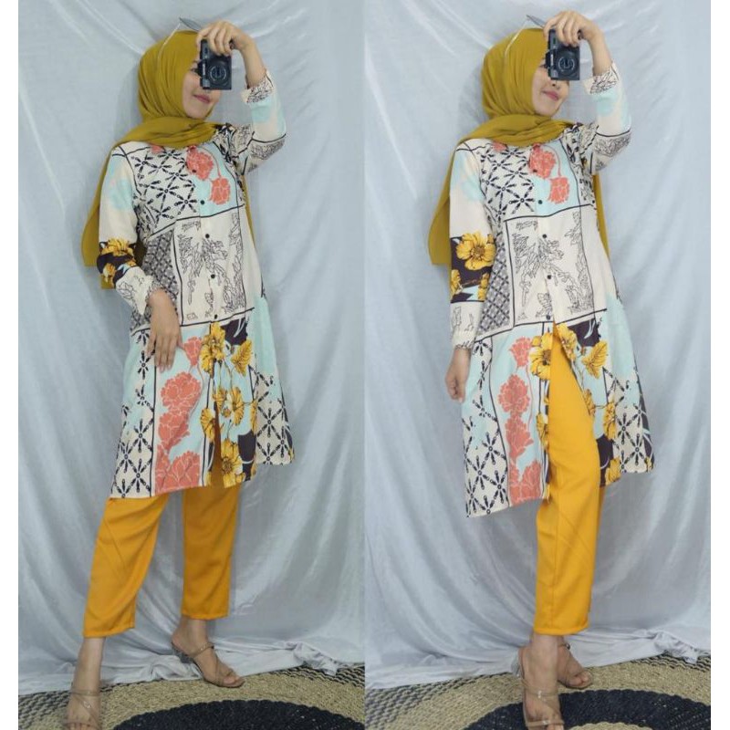 ALUNA SET TUNIK MONALISA MIX MOSCREPE / ONESET / SETELAN WANITA