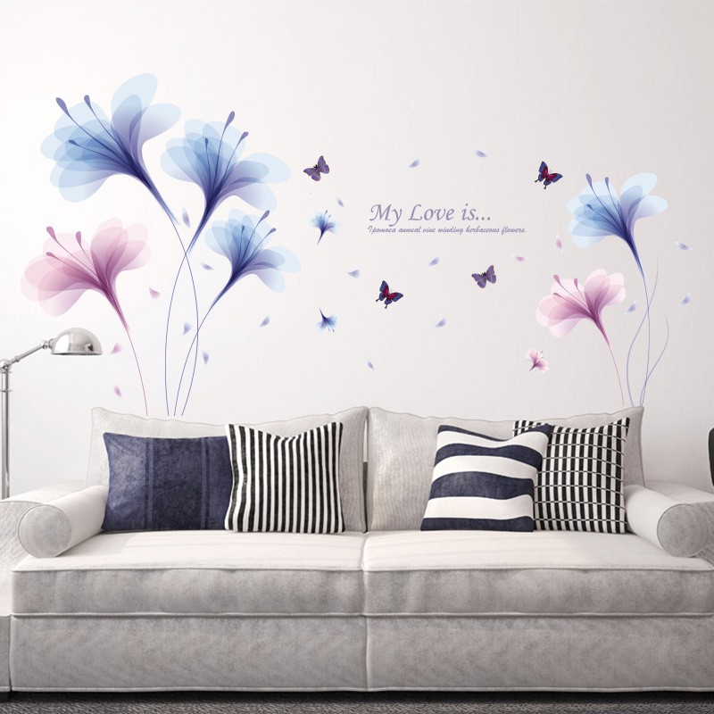 RELIZA WALL STICKER BUNGA UNGU BIRU FLOWER PURPLE BLUE STIKER DIINDING XL8262