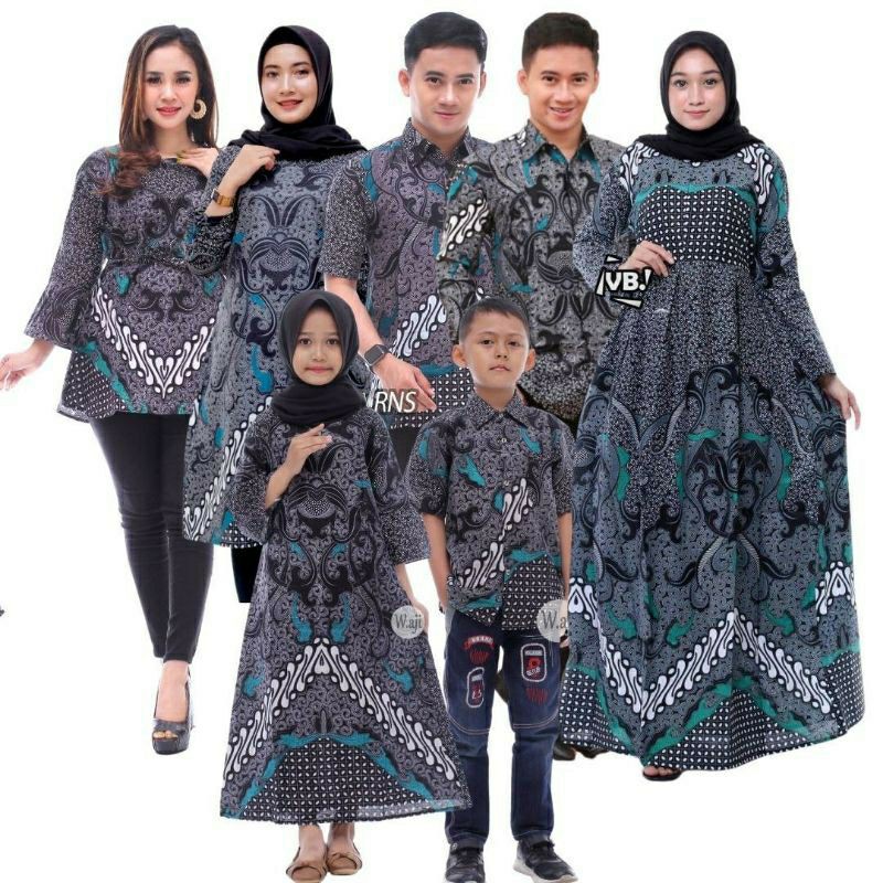 Batik Couple Keluarga sania ruffle ori ndoro jowi dnt dimensi abu