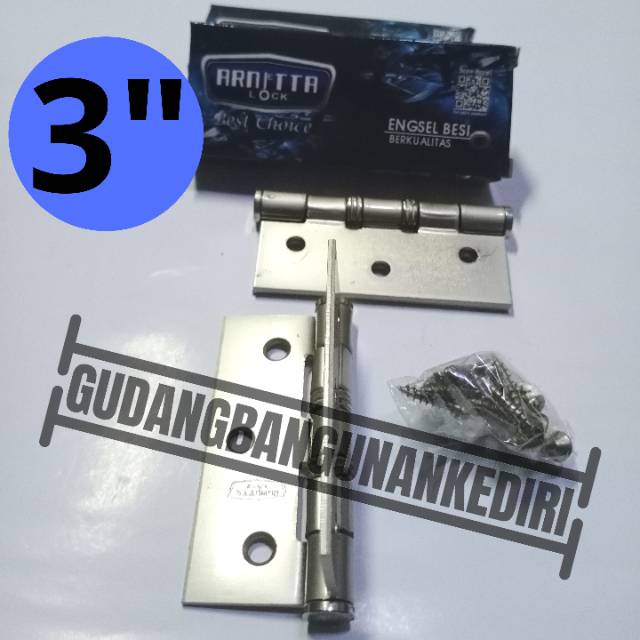 Engsel Pintu Silver 3 Inch Inci Jendela Sangat Tebal merk ARNIETTA LOCK