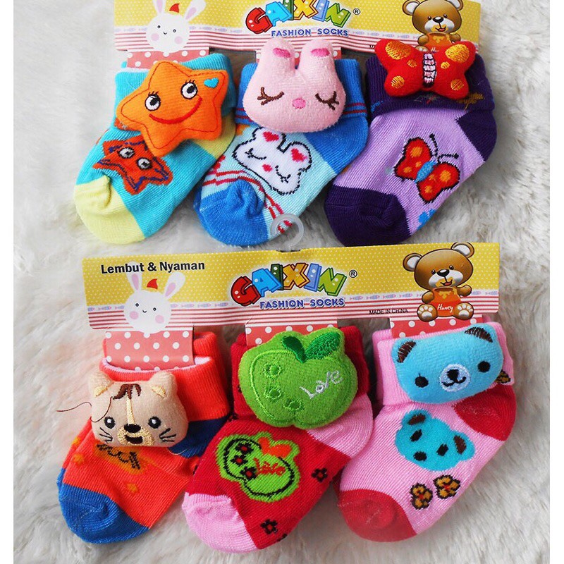 Kaos Kaki Bayi Boneka 3D GAIXIN 1PACK (3 PASANG) kaoskaki Bayi Boneka Gaixin(Bayi Umur 0-1 Tahun)